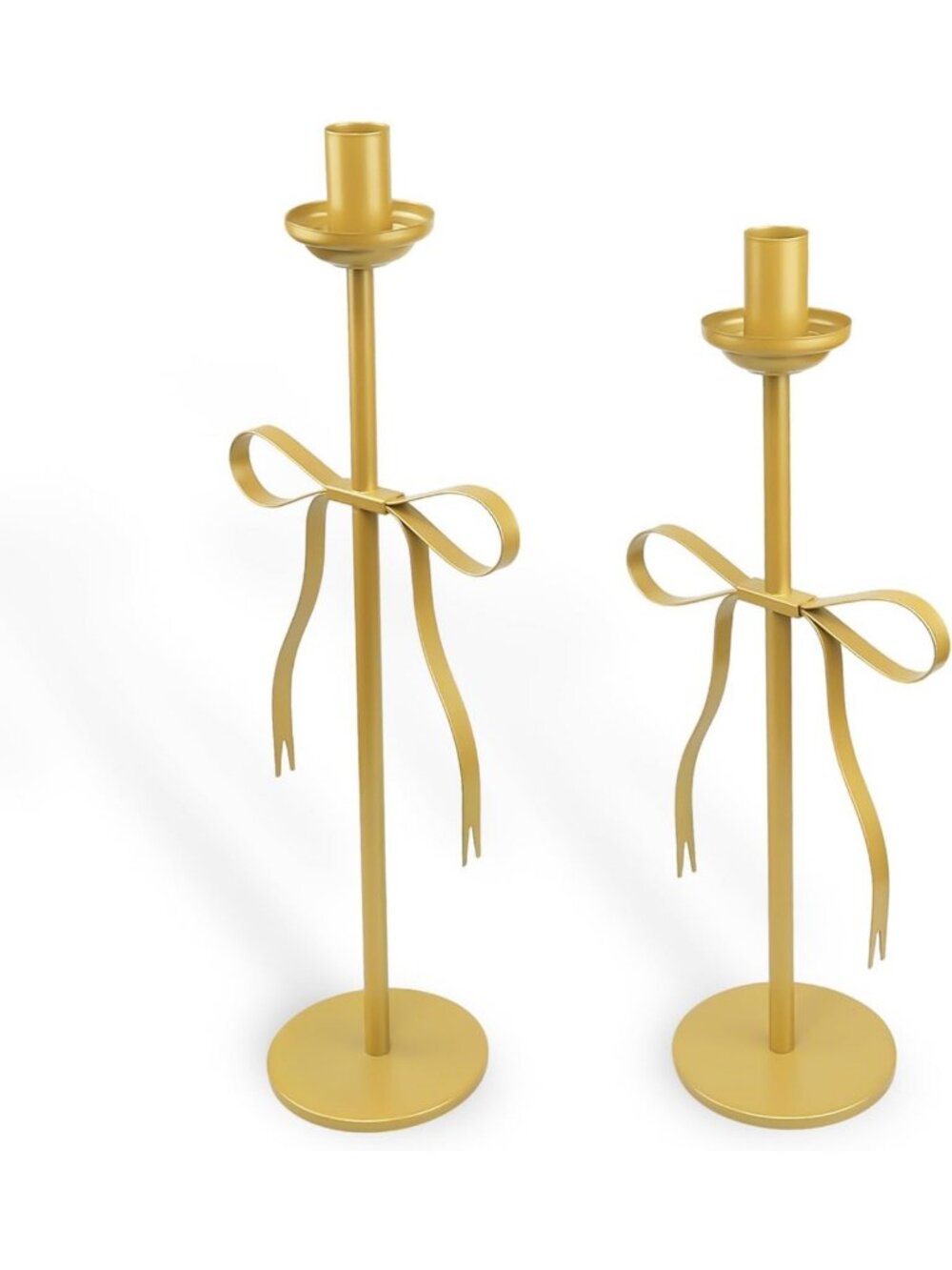 Elegant Gold Bow Taper Candle Holders - Set of 2 Decorative Candle Stands
